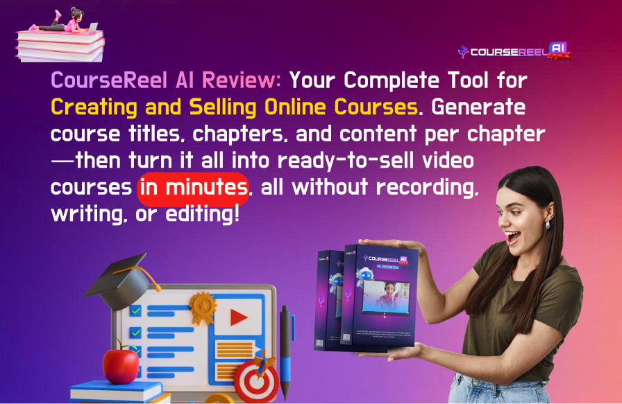 CourseReel AI Review: Your Complete Tool for Creating and Selling Online Courses. Generate course titles, chapters, and content per chapter—then turn it all into ready-to-sell video courses in minutes, all without recording, writing, or editing!